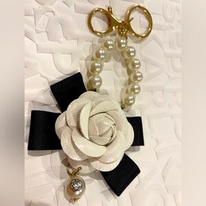 Camellia Flower w/ Pearls Handbag Charm Coco Keychain Key Ring Car Charm Pendant